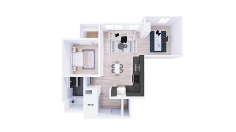 Floor plan for 1 bed, 1 bath, 739 sqft